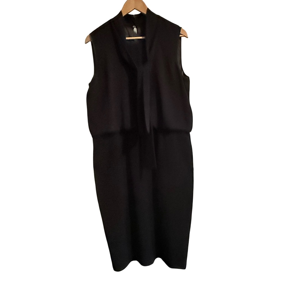 Lafayette 148 New York Black Sleeveless Tie Neck Sheath Dress Size 12 Classic